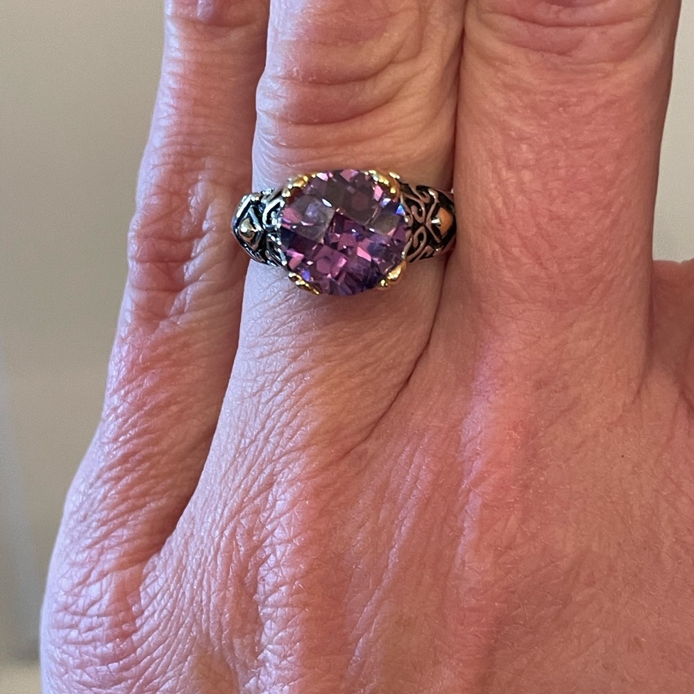 Solid Sterling Silver Size 7 Two-Tone Gold And Si… - image 4